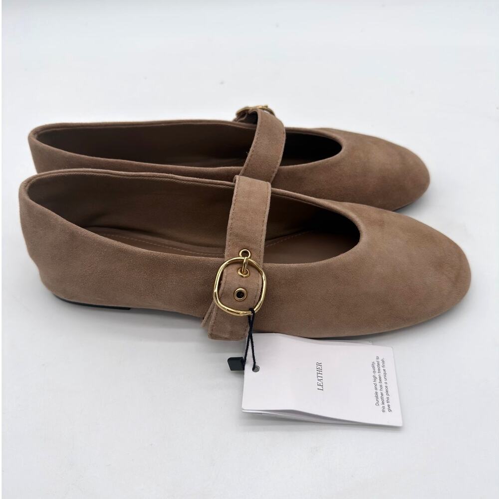 MNG Mango Sand Suede Goat Leather Mary Jane Flat Minimalist Buckle EU38 US7.5 - Picture 2 of 7